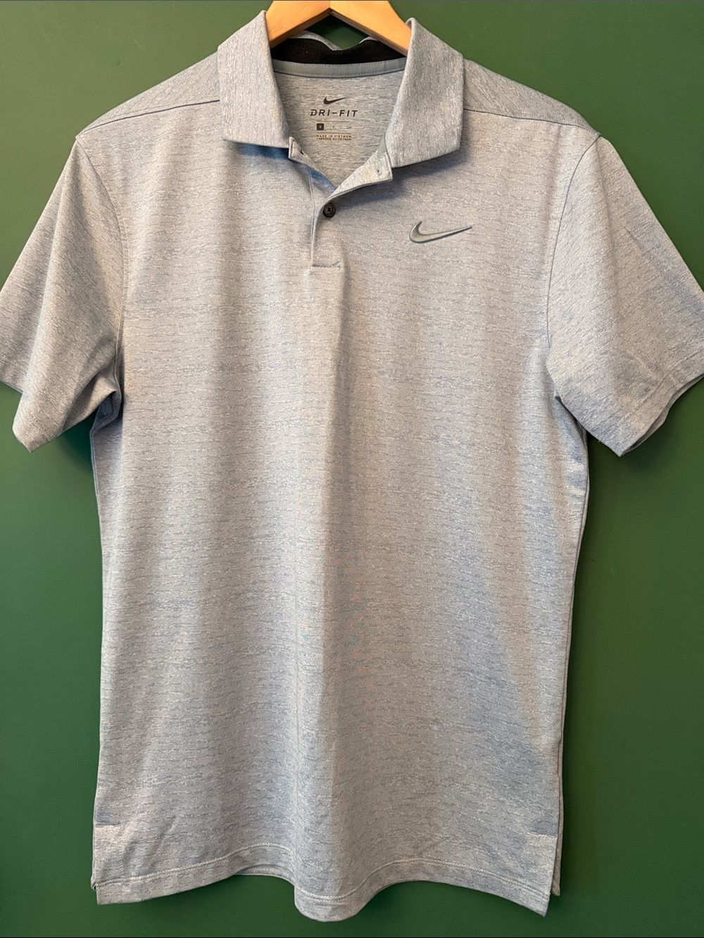 Nike Men’s Heather Gray/Blue Striped Dri-FIT Polo Shirt Mens S Golf Activewear